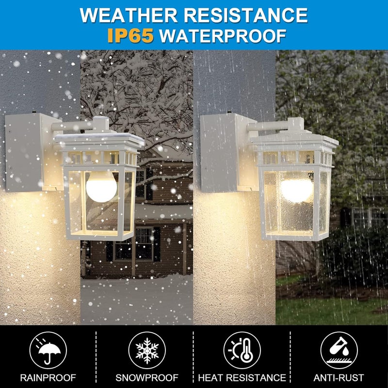 FANDBO Outdoor Porch Light with GFCI Outlet Built in, Dusk to Dawn Outdoor Wall Lantern with Outlet, Waterproof Anti-Rust Exterior Light Fixture Outside Lights for House Garage Patio, Bulb Included (White) - Image 5